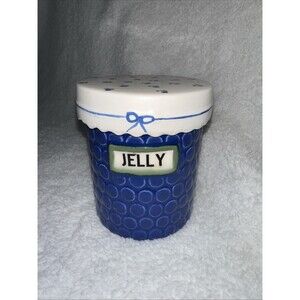 Blue Ceramic Jelly Jar With White Floral Lid